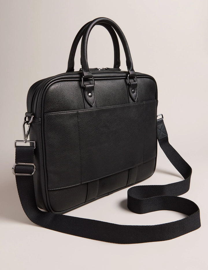 Ted Baker Waymon Check Panel Faux Leather Laptop Bag | Black