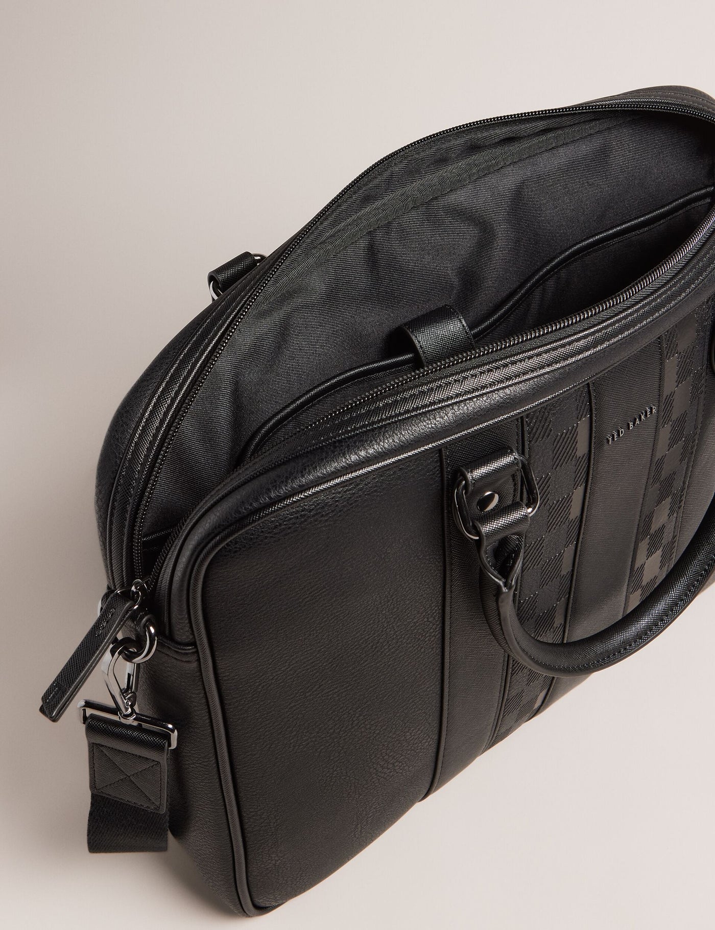 Ted Baker Waymon Check Panel Faux Leather Laptop Bag | Black