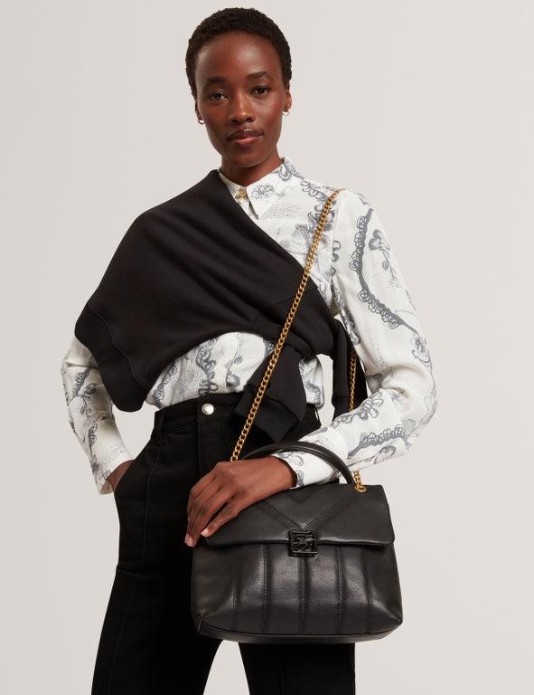 Ted Baker Anileah TB Script Detail Leather Padded Shoulder Bag | Black