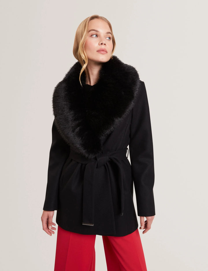Ted Baker Toroja Faux Fur Belted Short Coat | Black