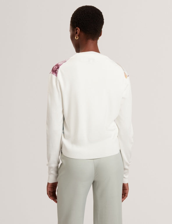 Ted Baker Varrla Printed Woven Front Cardigan | Ivory