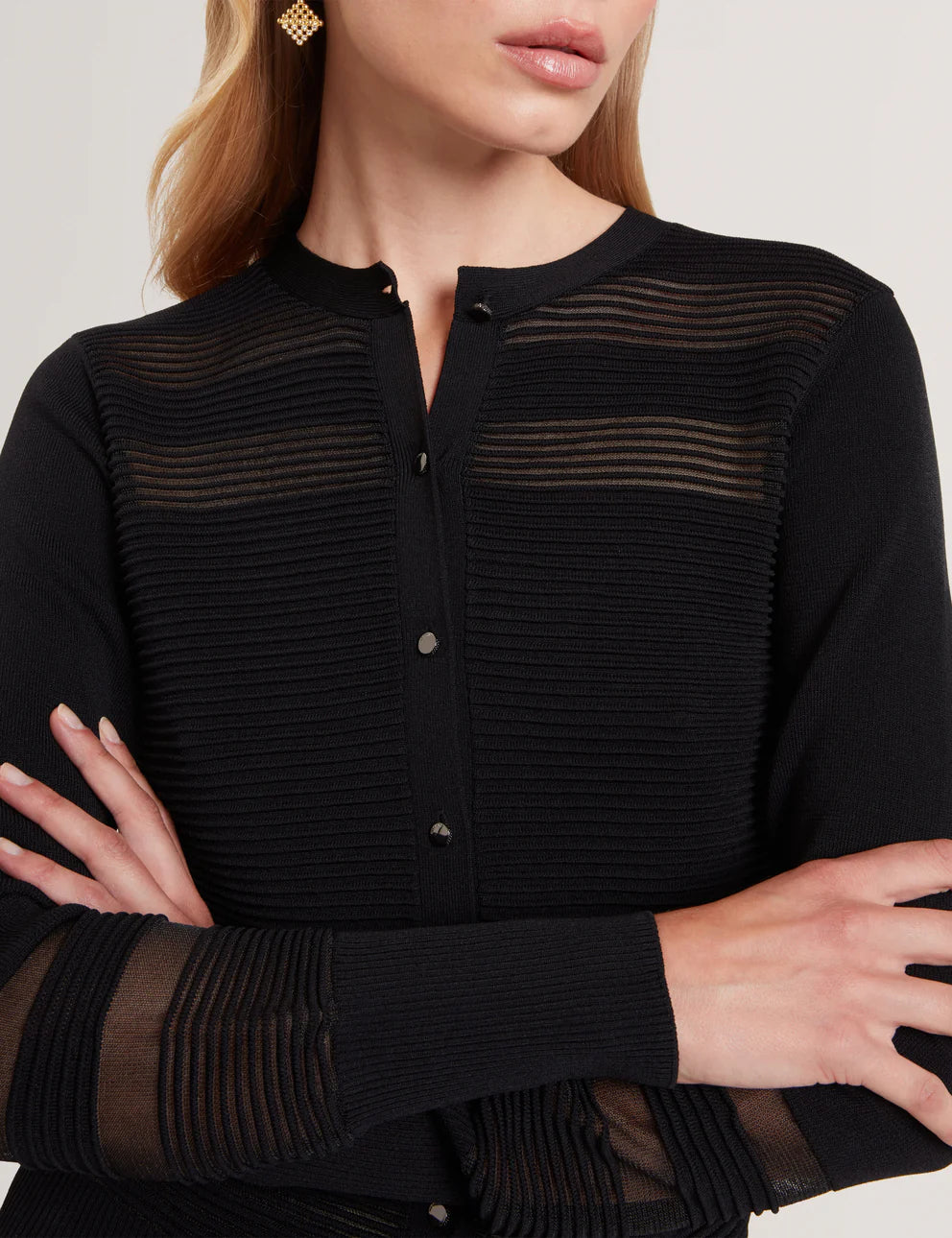 Ted Baker Calyaa Knit Cardigan With Invisible Yarn Panels | Black