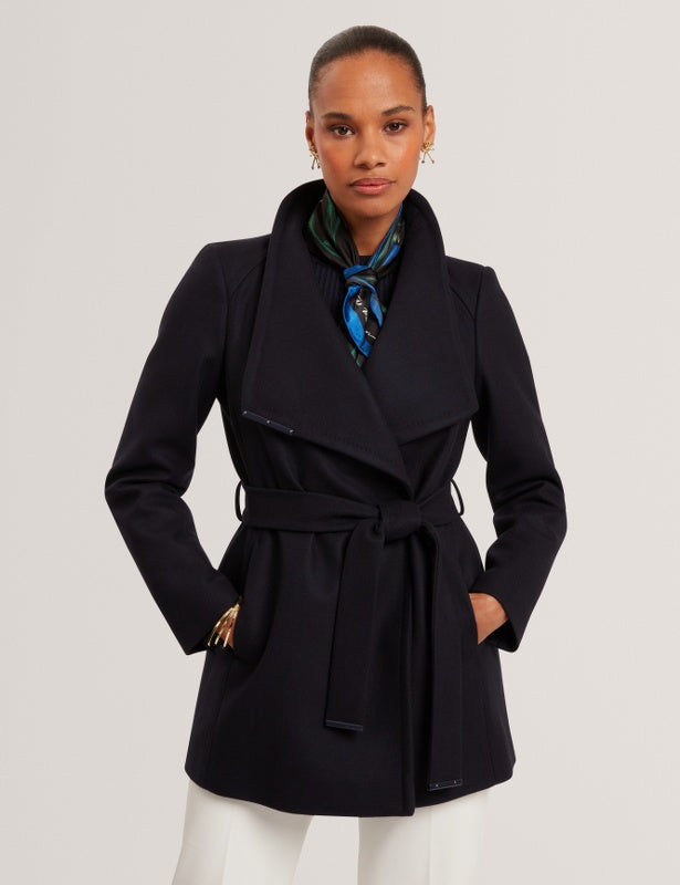 Ted Baker Rosess Short Belted Wool Wrap Coat | Navy