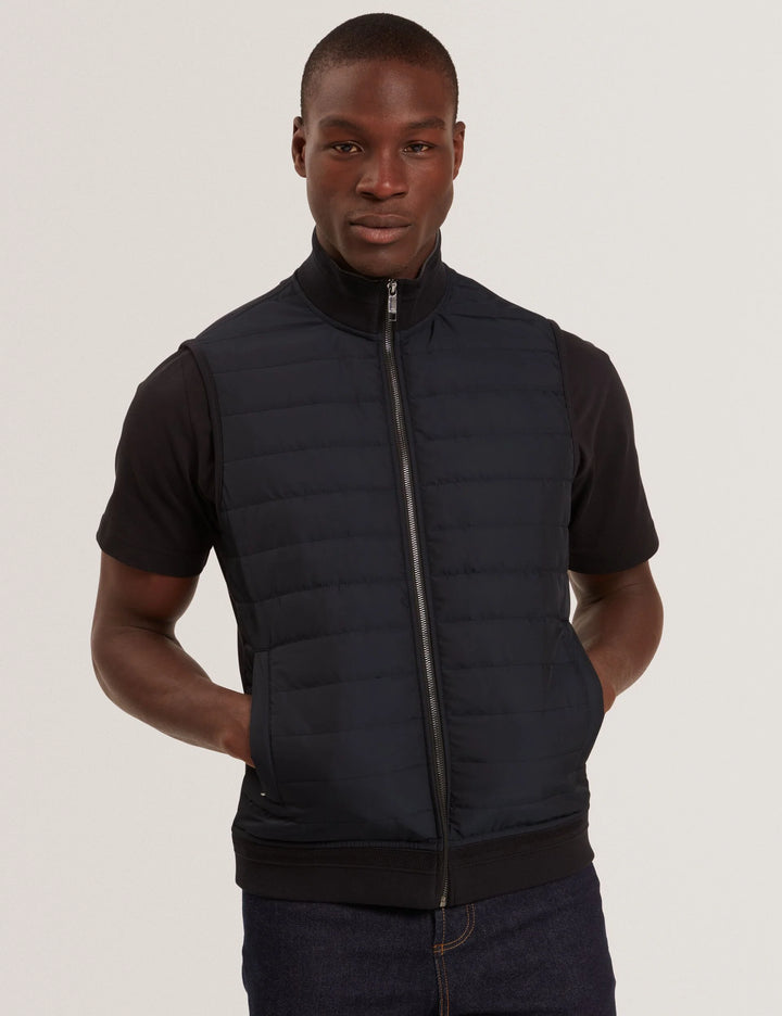Ted Baker Quilted Front Funnel Neck Zip-Up Gilet | Black