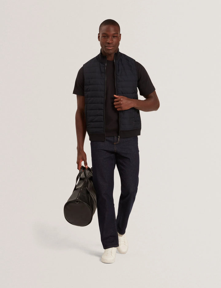 Ted Baker Quilted Front Funnel Neck Zip-Up Gilet | Black