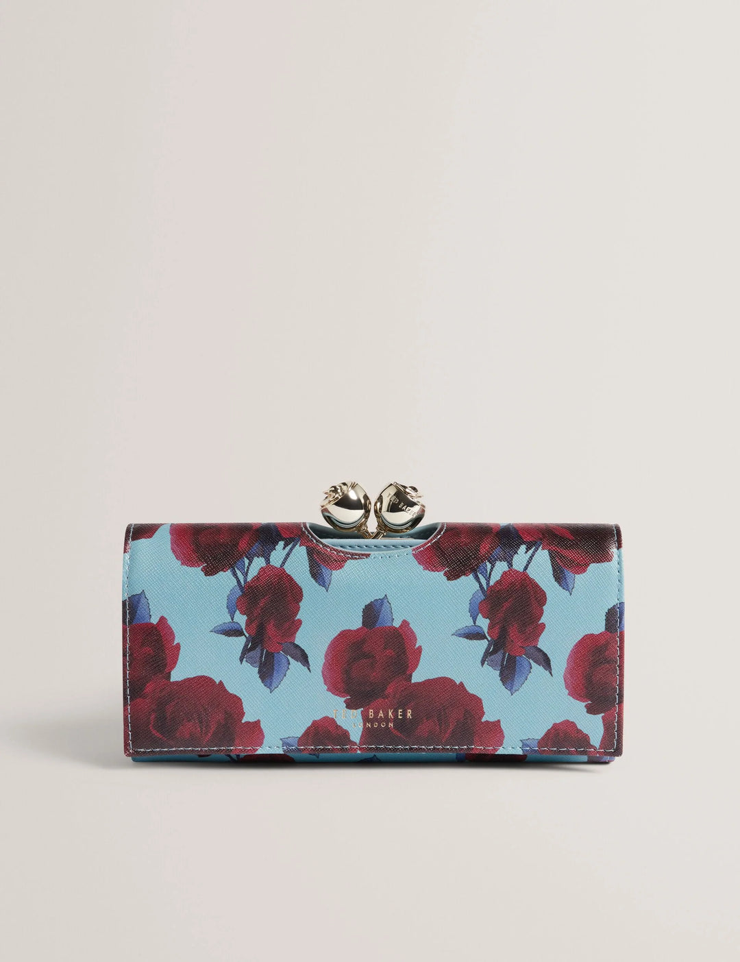Ted Baker Rose Print Bobble Clasp Large Leather Purse | Mid Blue