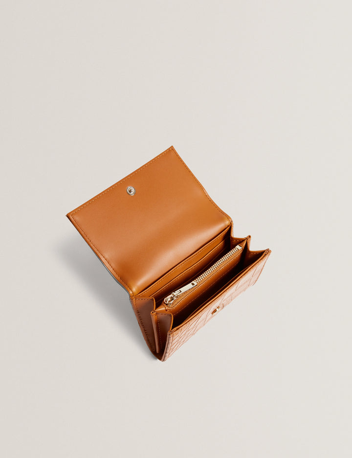 Ted Baker Patent Croc Texture Fold-Over Coin Purse | Tan