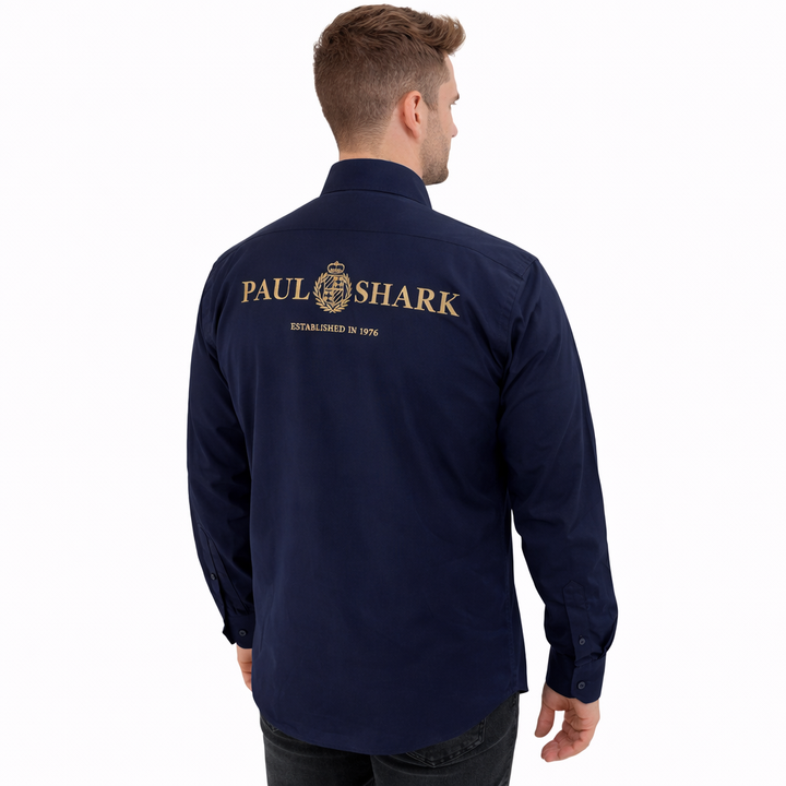 Paul & Shark Cotton Poplin Shirt with Embroidery | Navy