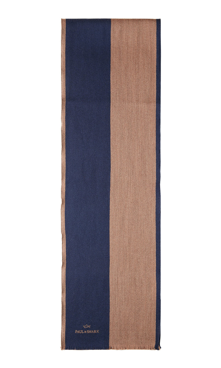Paul & Shark Logo-jacquard Bicolor Wool Scarf | Navy/Tan