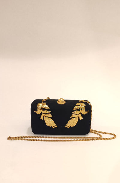 Ted Baker Leefi Leaf Detail Hardcase Clutch Bag | Black