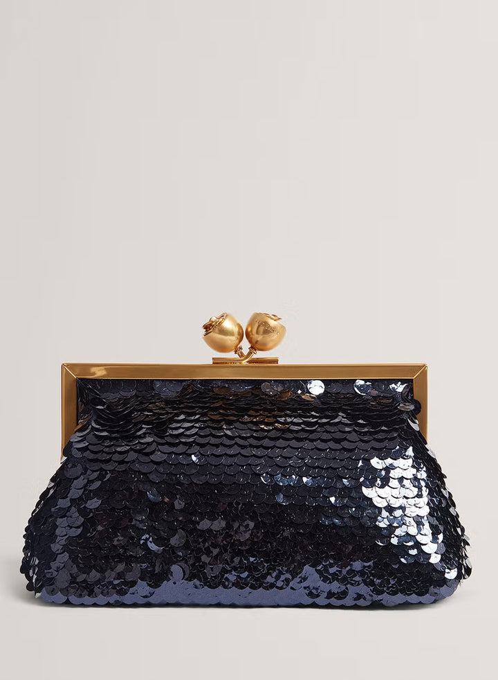 Ted Baker Sequinz Rose Detail Sequin Clutch Bag | Navy
