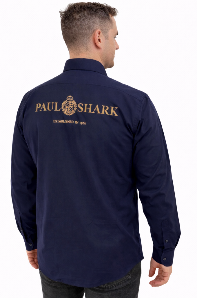 Paul & Shark Cotton Poplin Shirt with Embroidery | Navy