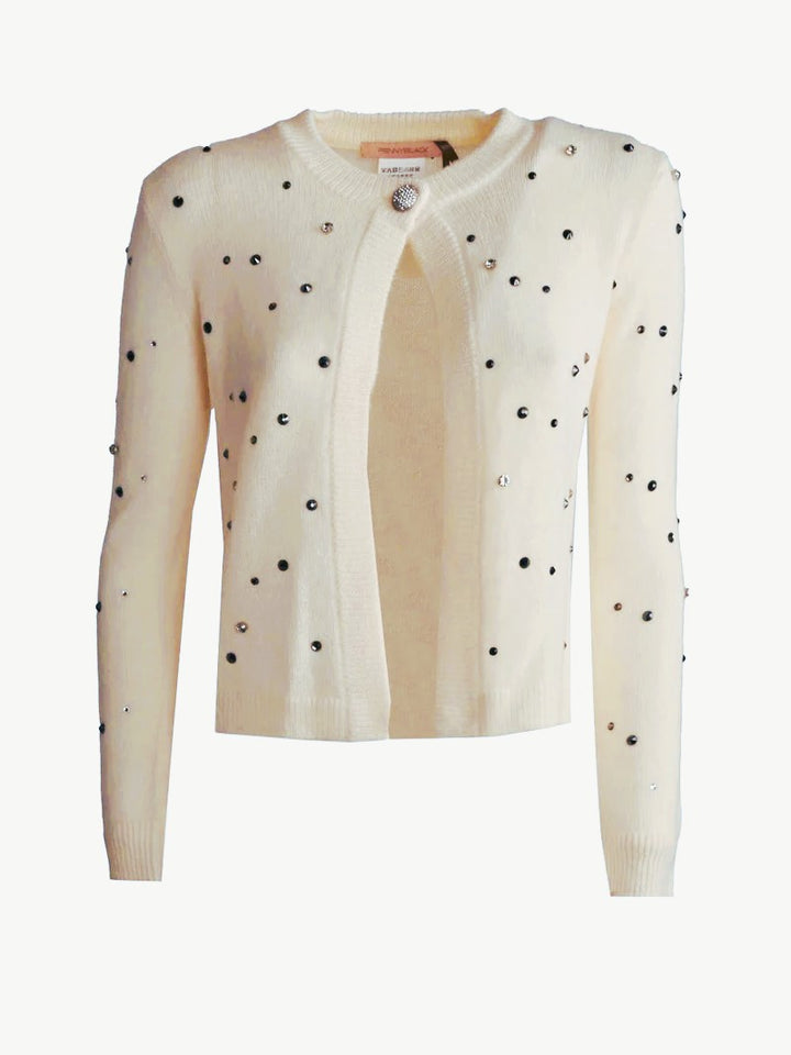 PennyBlack Mastino Rhinestone-detail Boxy Cardigan | Ivory