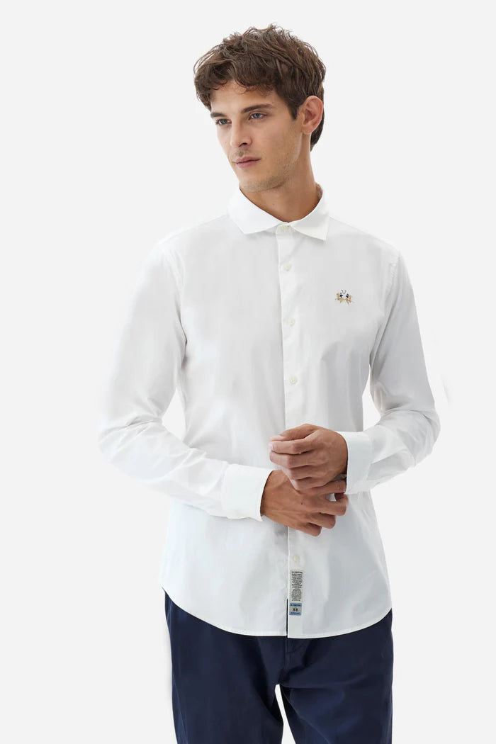 La Martina Slim Fit Cotton Shirt with Semi-Cutaway Collar | White