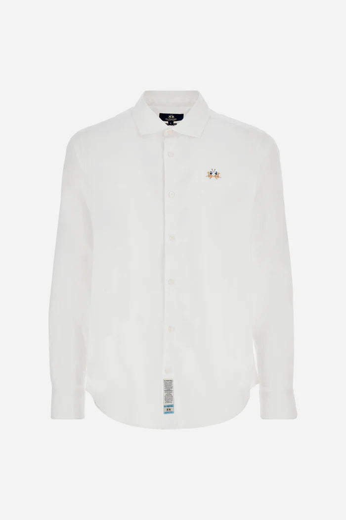 La Martina Slim Fit Cotton Shirt with Semi-Cutaway Collar | White