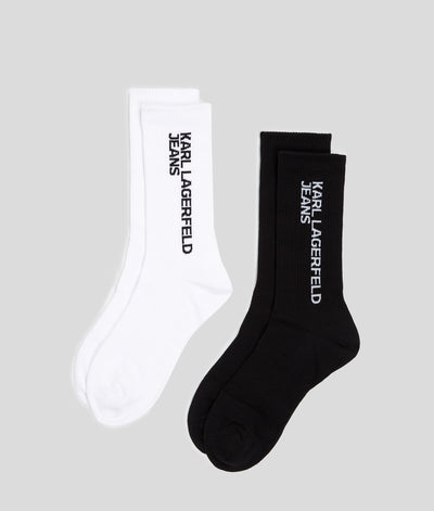 Karl Lagerfeld Women's Logo Socks 2 Pack | White/Black