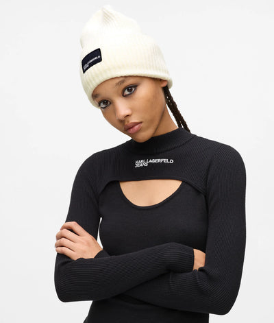 Karl Lagerfeld Unisex Logo Patch Long Beanie | Off White