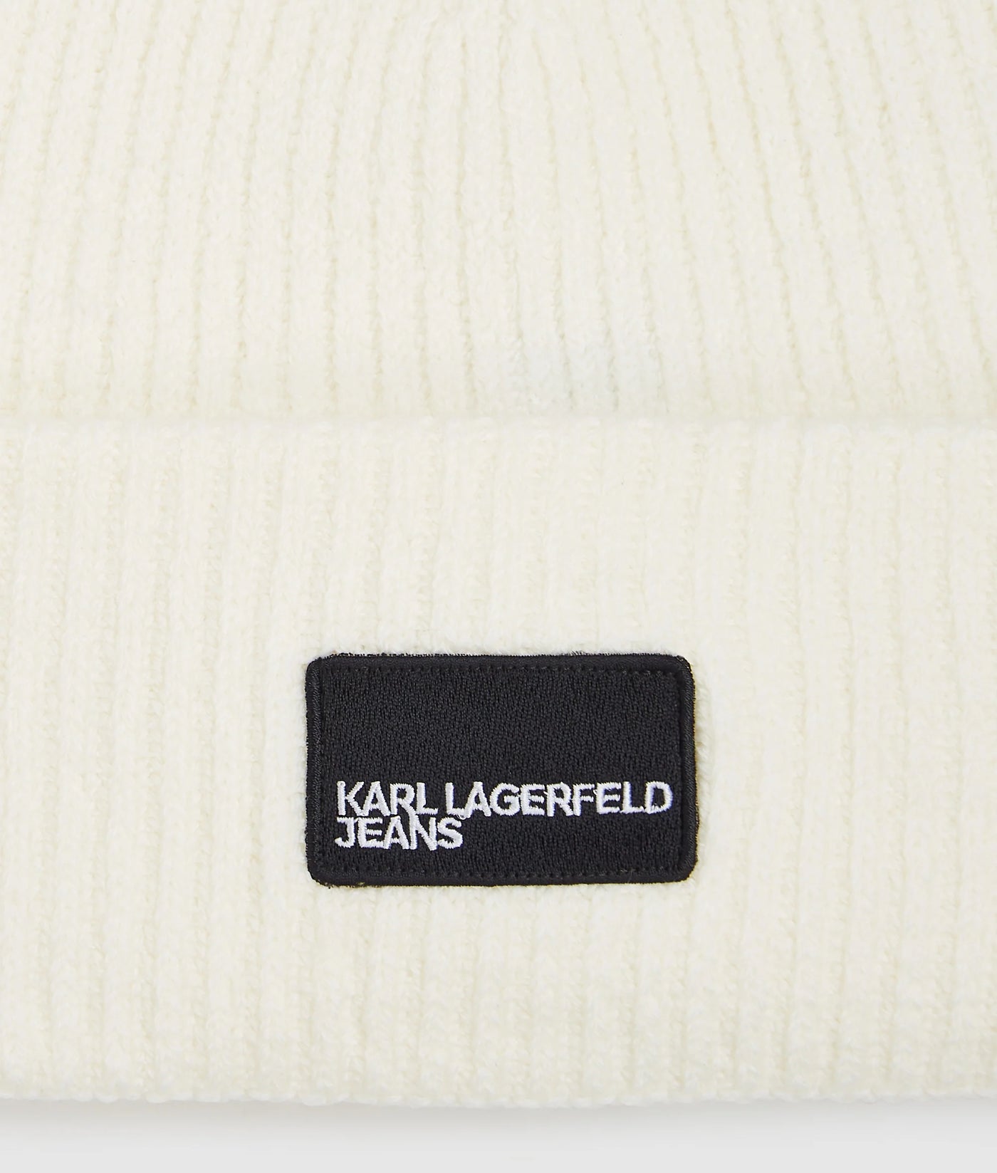 Karl Lagerfeld Unisex Logo Patch Long Beanie | Off White