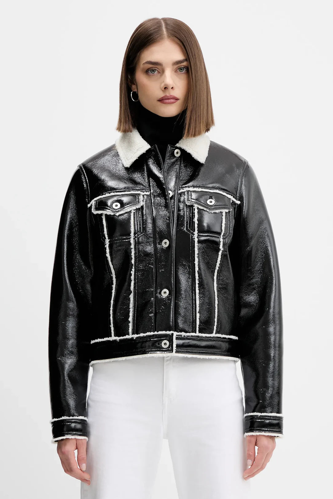Karl Lagerfeld Women's Faux Leather Jacket | Black/White