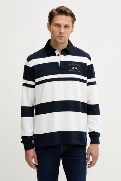 Paul & Shark Cotton Jersey Rugby Polo with Embroidery | Navy/White