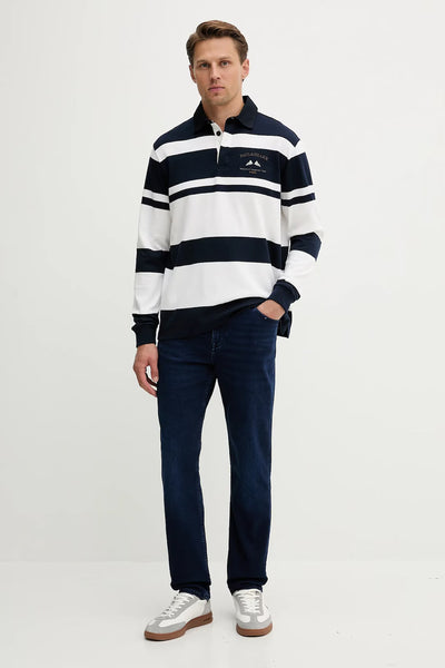 Paul & Shark Cotton Jersey Rugby Polo with Embroidery | Navy/White