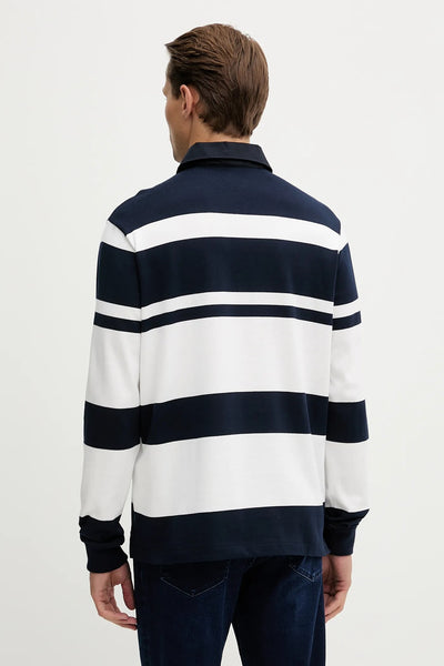 Paul & Shark Cotton Jersey Rugby Polo with Embroidery | Navy/White