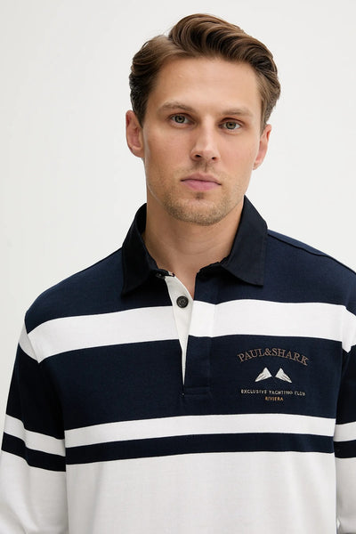 Paul & Shark Cotton Jersey Rugby Polo with Embroidery | Navy/White