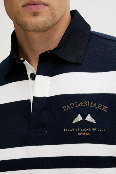 Paul & Shark Cotton Jersey Rugby Polo with Embroidery | Navy/White