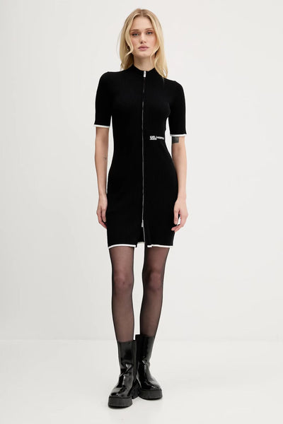 Karl Lagerfeld Short Sleeve Zip Knit Dress | Black