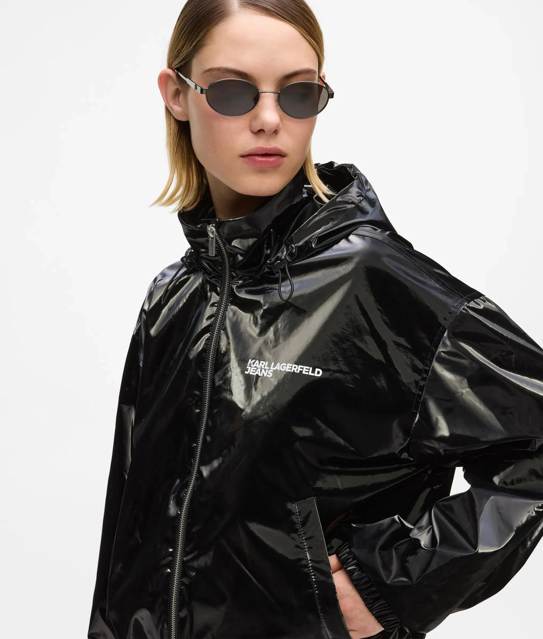 Karl Lagerfeld Shiny Hooded Women's Jacket | Black