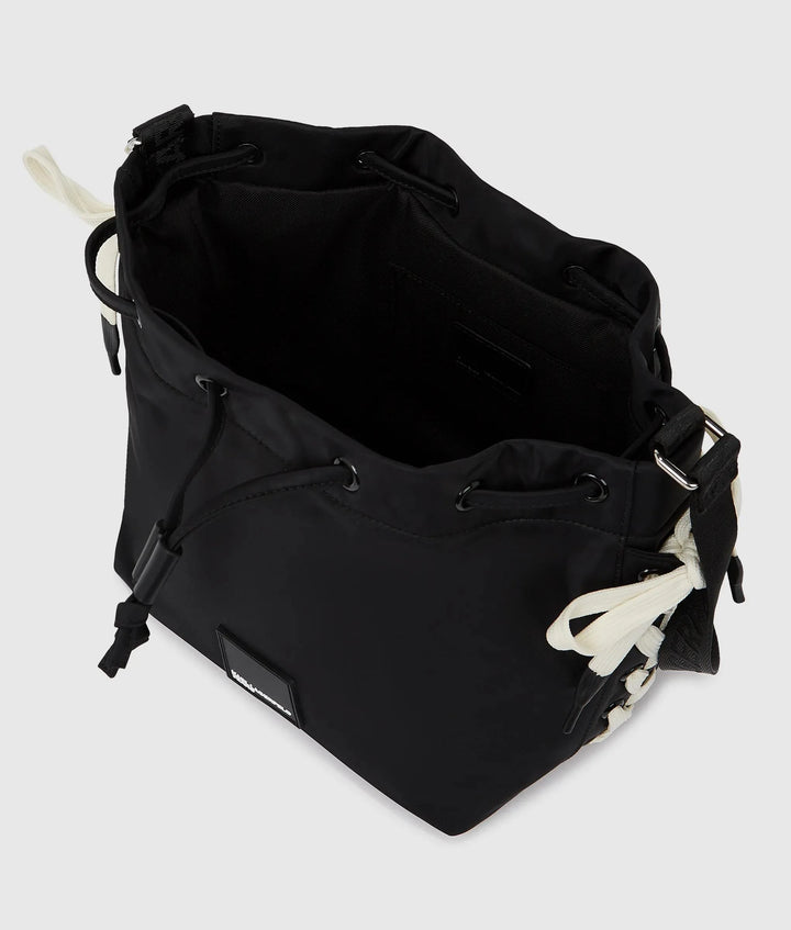 Karl Lagerfeld Nylon Lace up Bucket Bag | Black