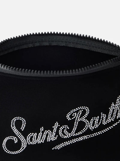 MC2 Saint Barth Velvet Pochette Aline with Rhinestones Logo | Black