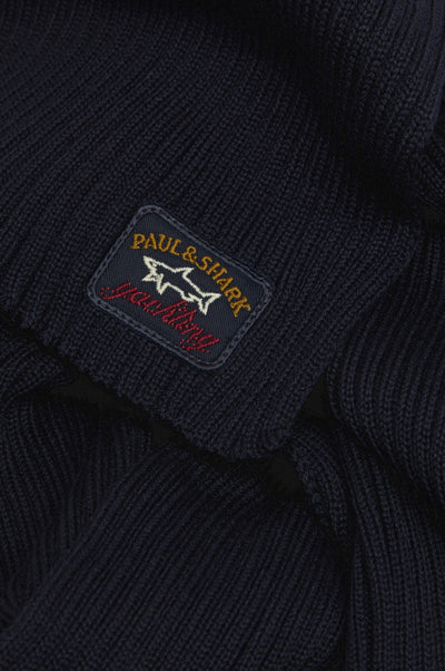 Paul & Shark Wool Scarf with Iconic Badge | Navy