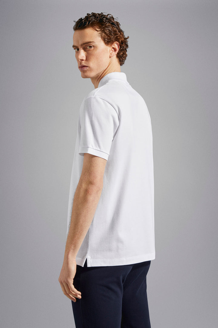 Paul & Shark Piqué Cotton Polo with Iconic Badge | White