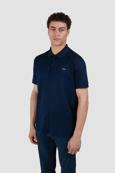 Paul & Shark Double Piqué Cotton Polo Shirt with Shark Badge | Navy