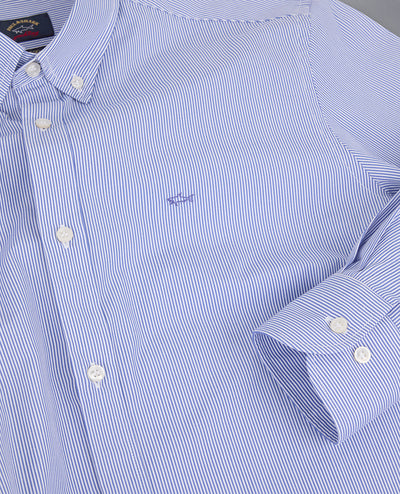 Paul & Shark Cotton Poplin Shirt with Stripes | Blue