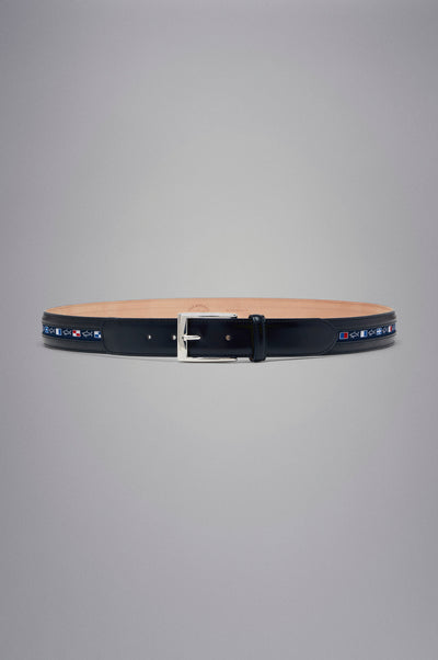 Paul & Shark Leather Belt with Nautical Flags Ribbon | Navy