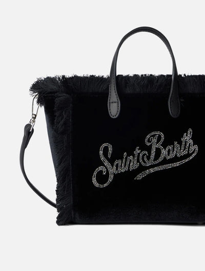 MC2 Saint Barth Mini Vanity Velvet Handbag with Rhinestones Logo | Black