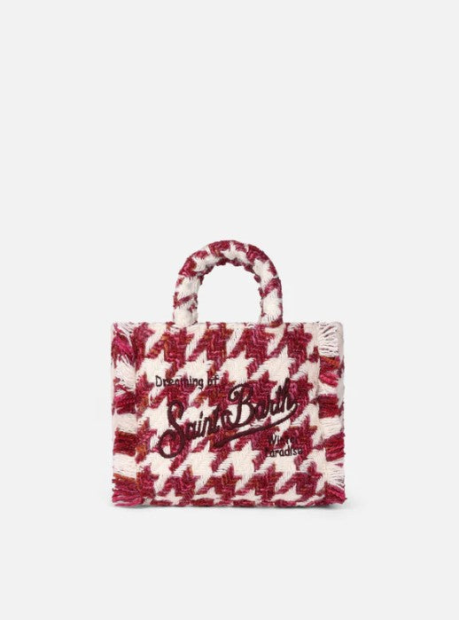 MC2 Saint Barth Mini Vanity Wooly Handbag with Maxi Pied de Poule Pattern | Burgundy