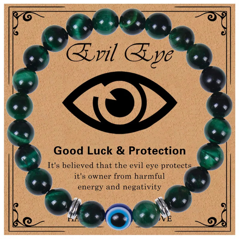 Never Needy Natural Stone Beaded Eye Bracelet | Green Tiger Eye