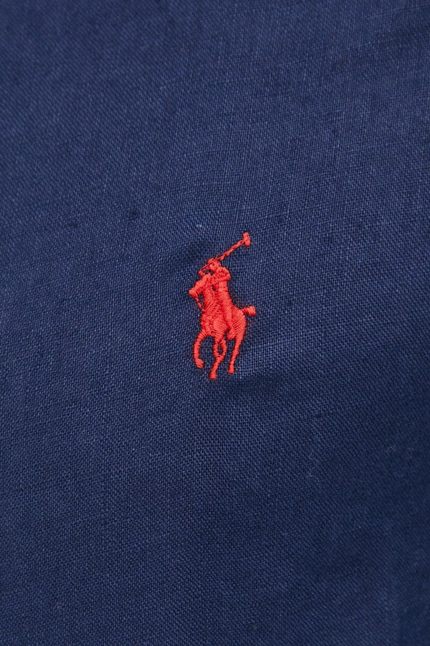 Ralph Lauren Shirt Linen with Mandarin Collar | Newport Navy