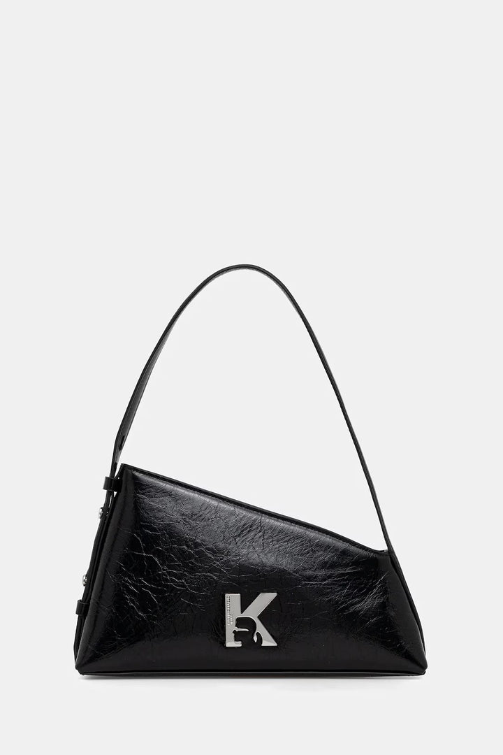 Karl Lagerfeld Leather Shiny Shoulder Bag | Black
