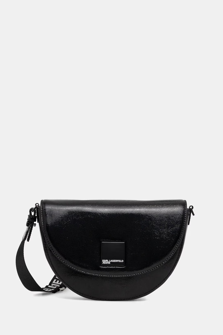 Karl Lagerfeld Logo Glossy Saddle Bag | Black