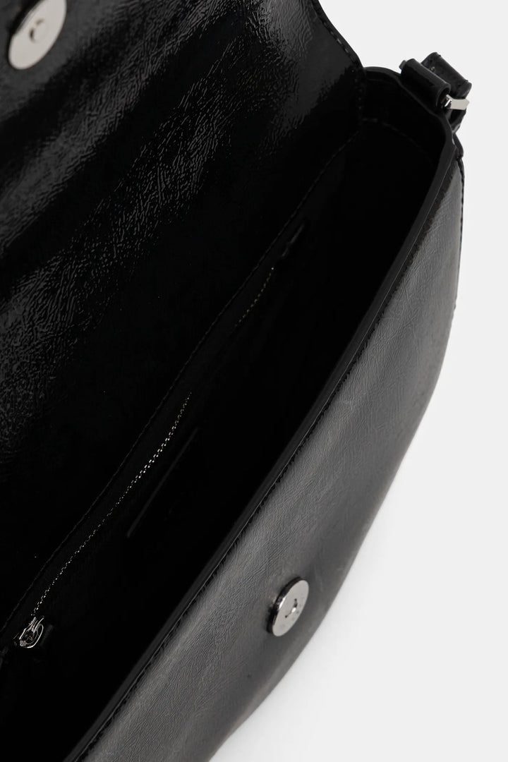 Karl Lagerfeld Logo Glossy Saddle Bag | Black