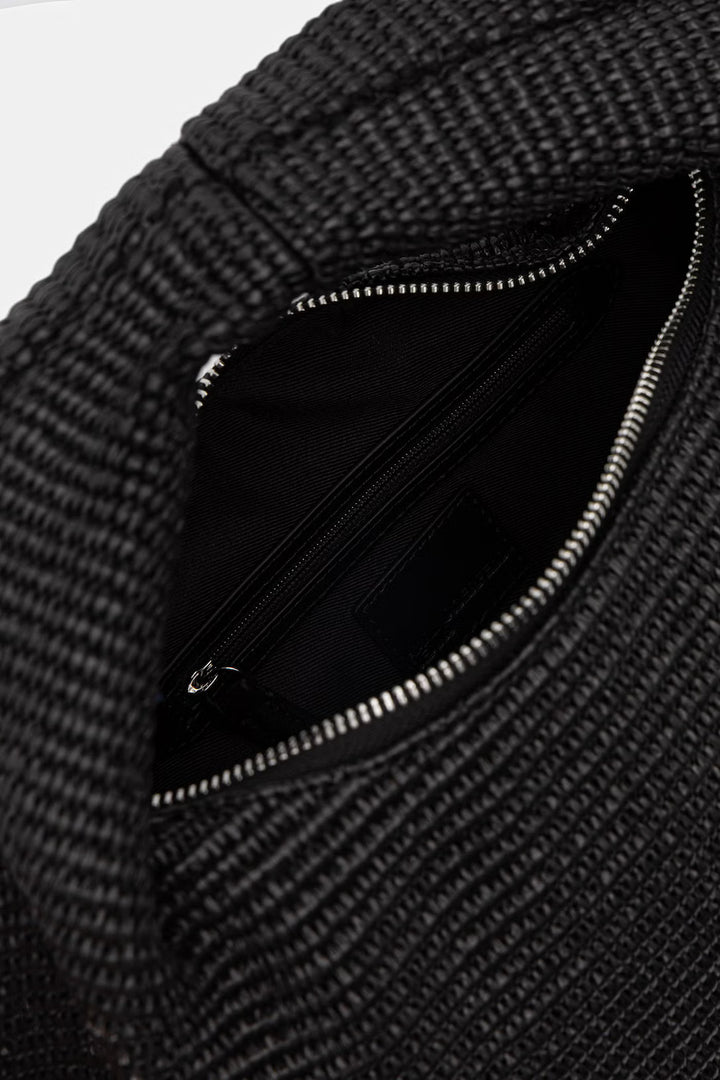 Karl Lagerfeld Box Logo Raffia Hobo Bag | Black