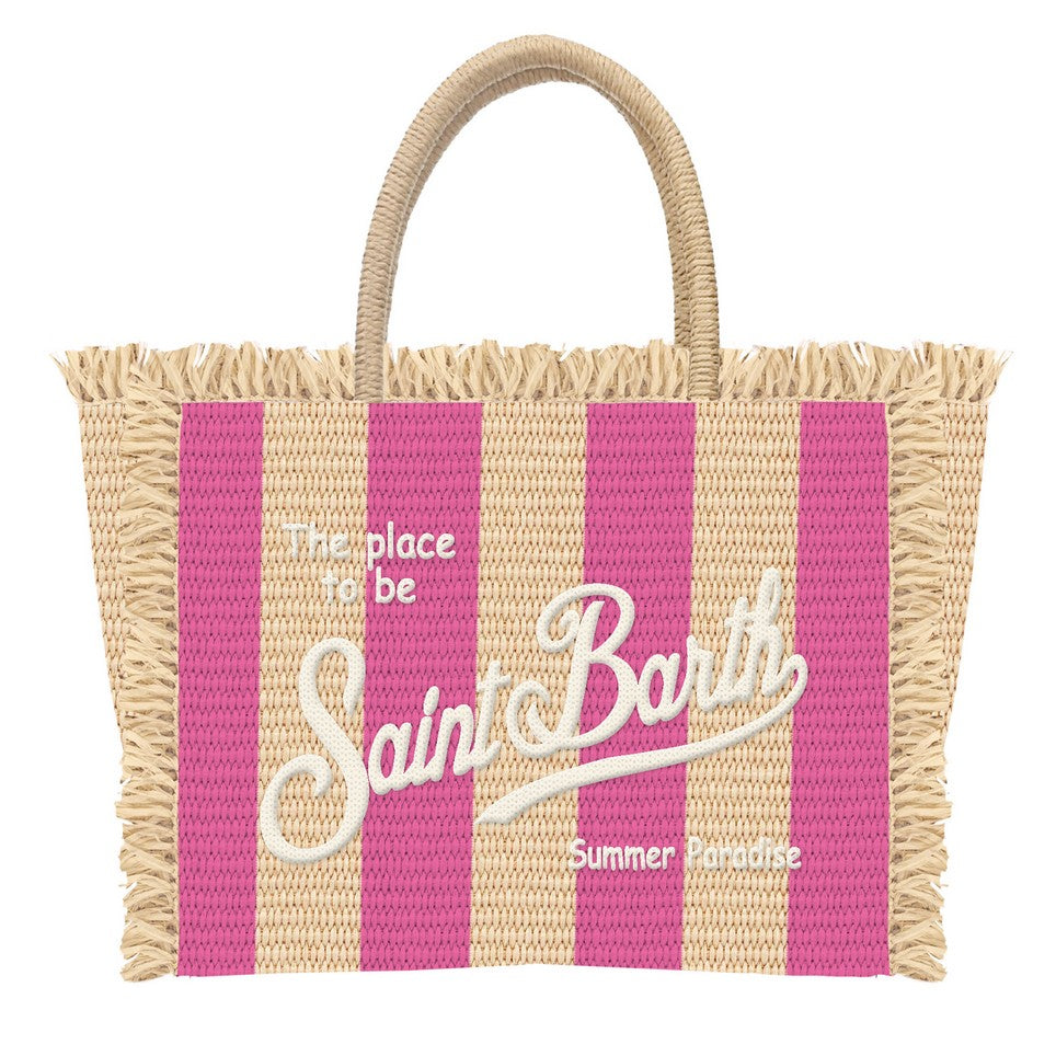 MC2 Saint Barth Vanity Straw Tote Stripes Bag | Fuchsia/Beige