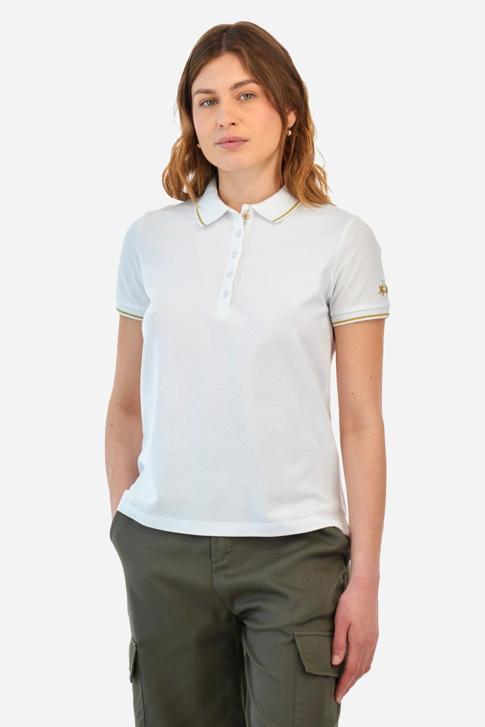 La Martina Regular Fit Polo Shirt in Elasticated Cotton-Yerina | White