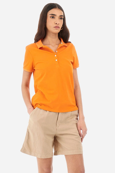 La Martina Regular Fit Polo Shirt in Elasticated Cotton-Yerina | Orange