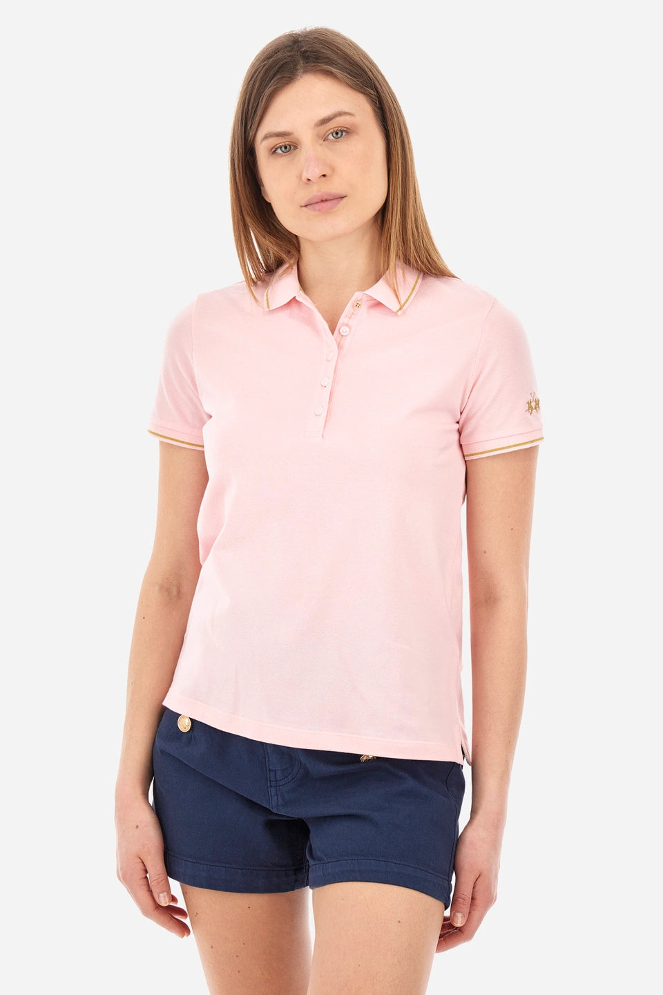 La Martina Regular Fit Polo Shirt in Elasticated Cotton-Yerina | Pink
