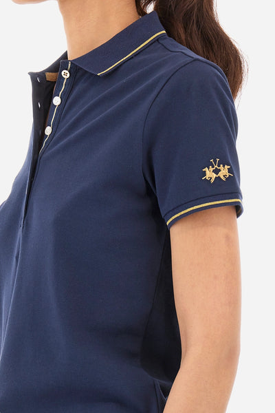 La Martina Regular Fit Polo Shirt in Elasticated Cotton-Yerina | Navy